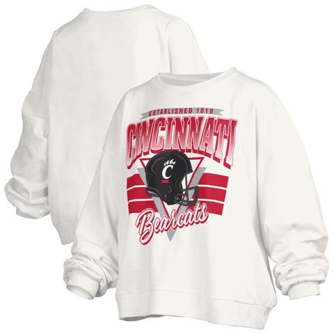 Women's Pressbox White Cincinnati Bearcats Oversized Janice Retro Waist-Length Pullover Sweatshirt