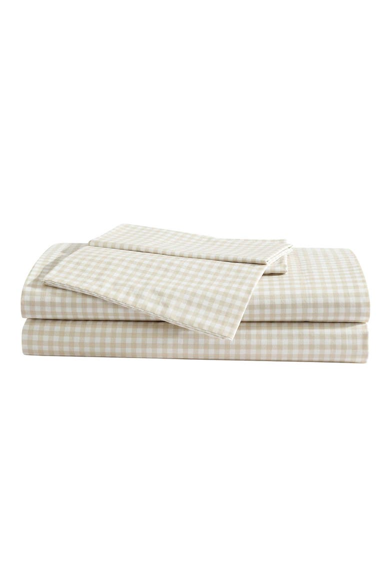 Little Gingham 200 Thread Count Cotton Percale Full Sheet Set, Main, color, LT-PASTEL BROWN
