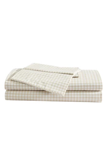 Eddie Bauer Little Gingham 200 Thread Count Cotton Percale Queen Sheet Set In Lt-pastel Brown