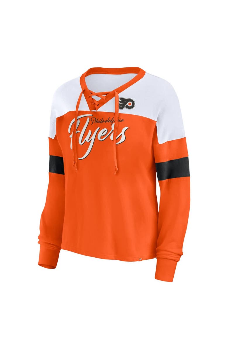 FANATICS Women's Fanatics Orange Philadelphia Flyers Take the Shot Long Sleeve Lace-Up V-Neck T-Shirt, Alternate, color, 