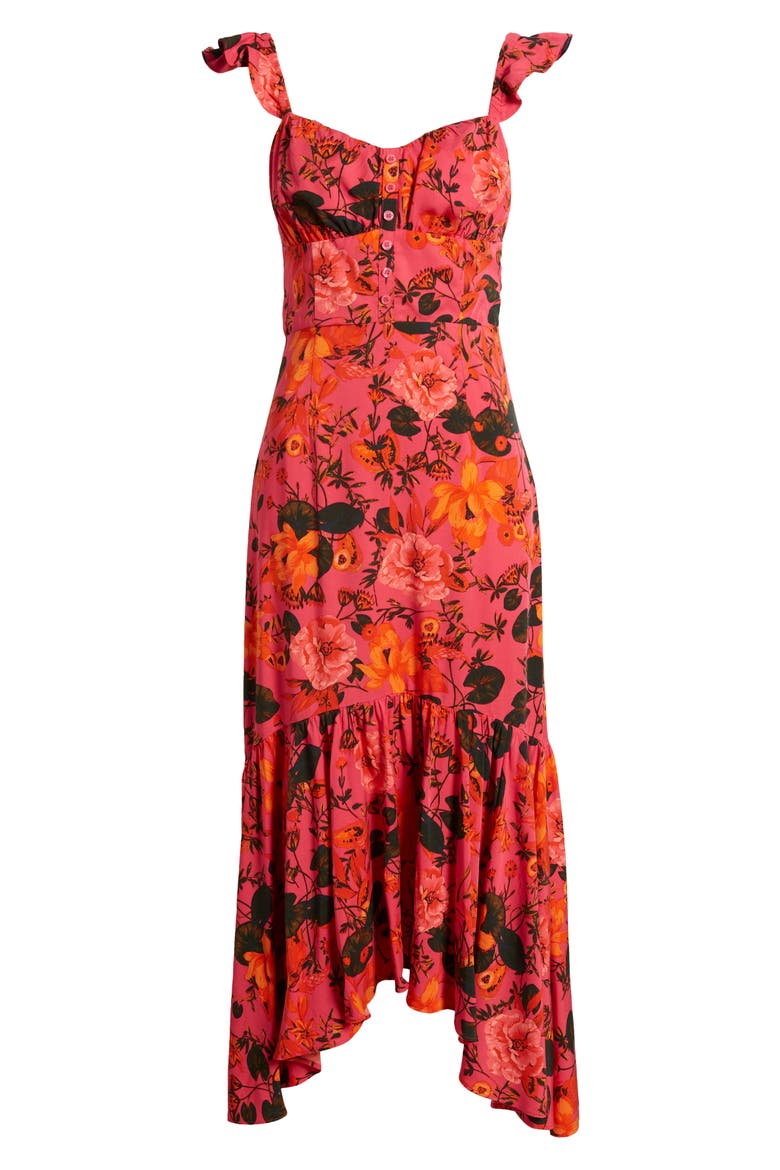 Floral Ruffle Strap Handkerchief Hem Dress, Alternate, color, PINK- ORANGE FRUITFUL BLOOMS