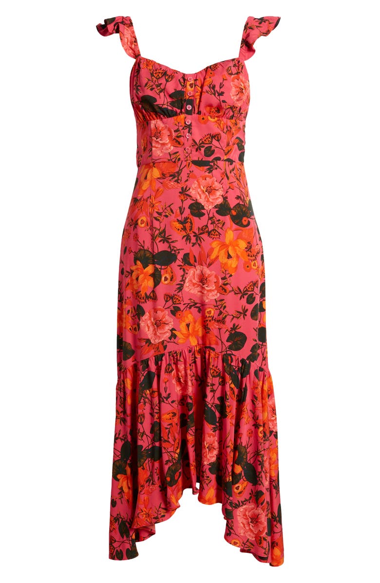 Chelsea28 Floral Ruffle Strap Handkerchief Hem Dress, Alternate, color, Pink- Orange Fruitful Blooms