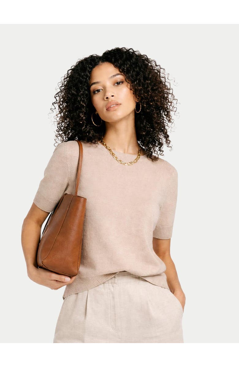 GOBI Mongolian Cashmere Crew Neck Cashmere Top, Alternate, color, Beige