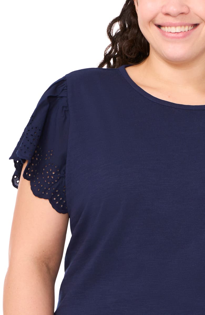 CeCe Eyelet Sleeve Top, Alternate, color, Classic Navy