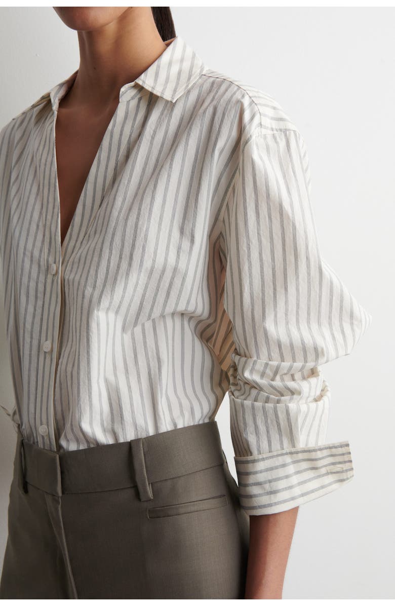 COS Open-Collar Cotton-Poplin Shirt, Alternate, color, Beige / Striped