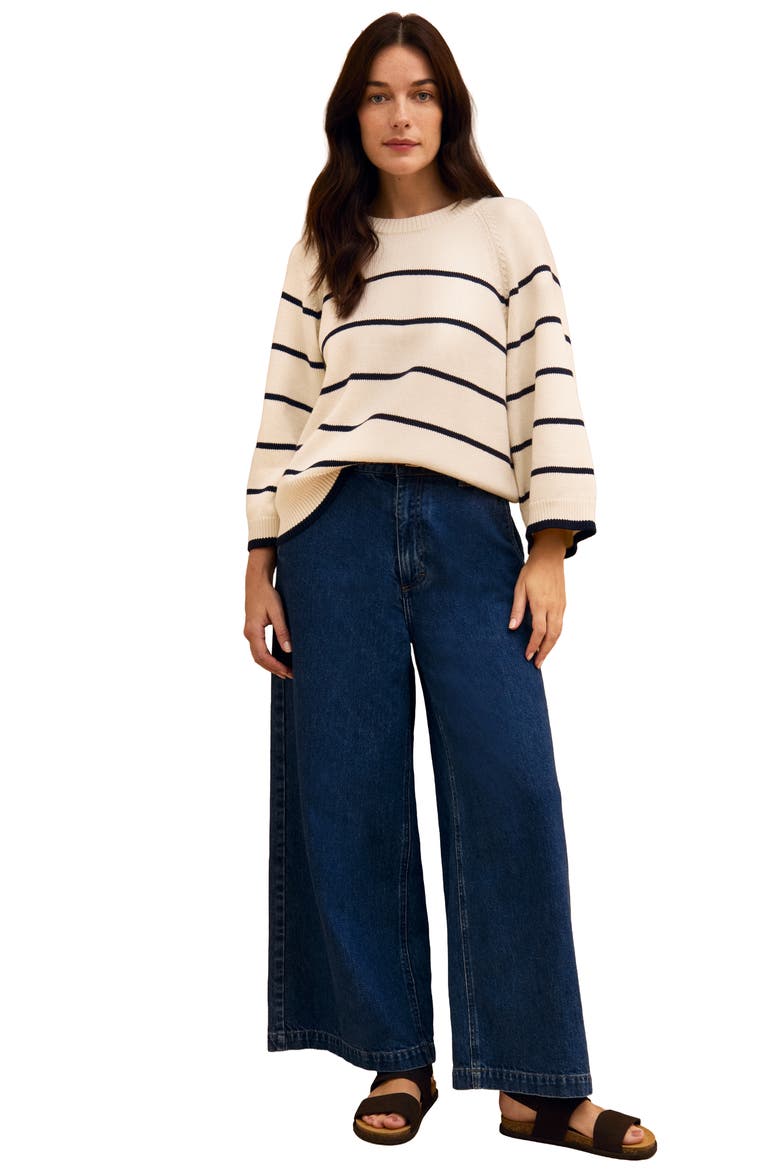 Raglan Crop Sleeve Crew Sweater, Alternate, color, Ecru Stripe