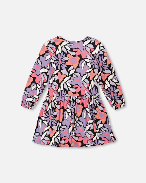 Deux Par Deux Jersey Dress Retro Flower In Blue
