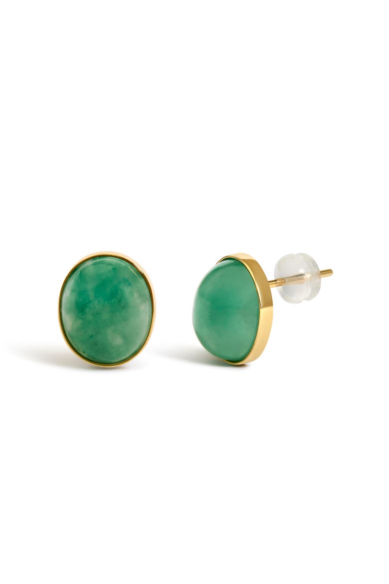 18K Yellow Gold 12x10 MM Bezel Set Oval Green Aventurine Stud Earrings, Alternate, color, Yellow Gold
