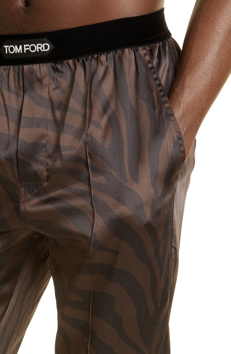 TOM FORD Zebra Print Stretch Silk Pajama Bottoms, Alternate, color,