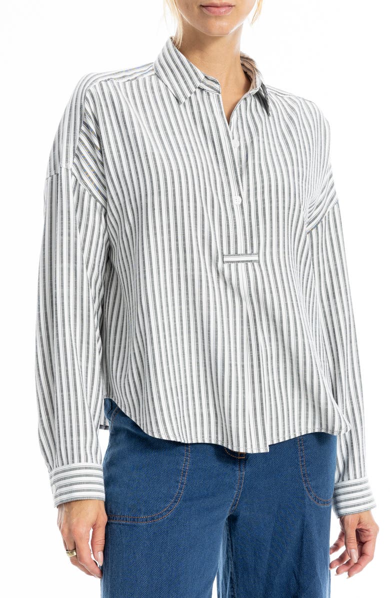 MAX STUDIO Stripe Button-Up Shirt, Main, color, Black Stripe