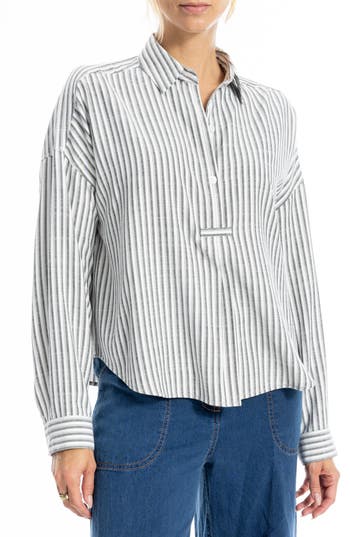 Max Studio Stripe Button-up Shirt In Blue