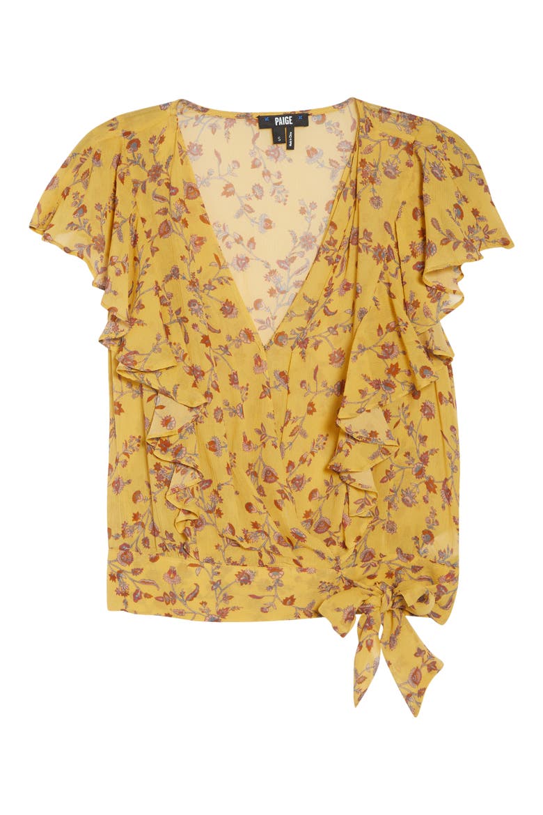Trista Floral Ruffle Silk Blouse, Alternate, color, TURMRC MLT