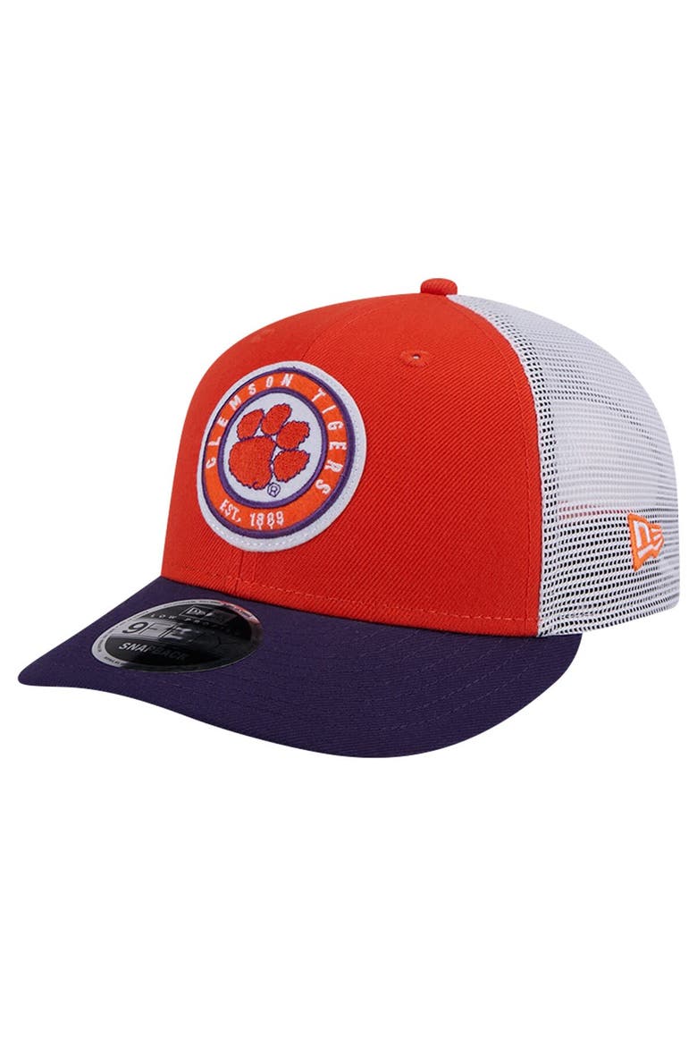 Men's New Era Orange Clemson Tigers Throwback Circle Patch 9FIFTY Trucker Snapback Hat, Main, color, Orange