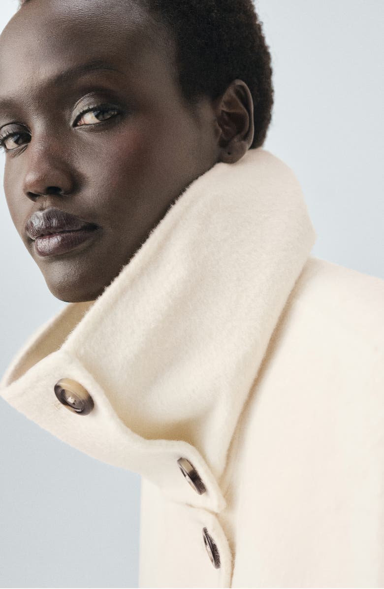 MANGO Selection Stand Collar Wool Blend Coat, Alternate, color, Off White