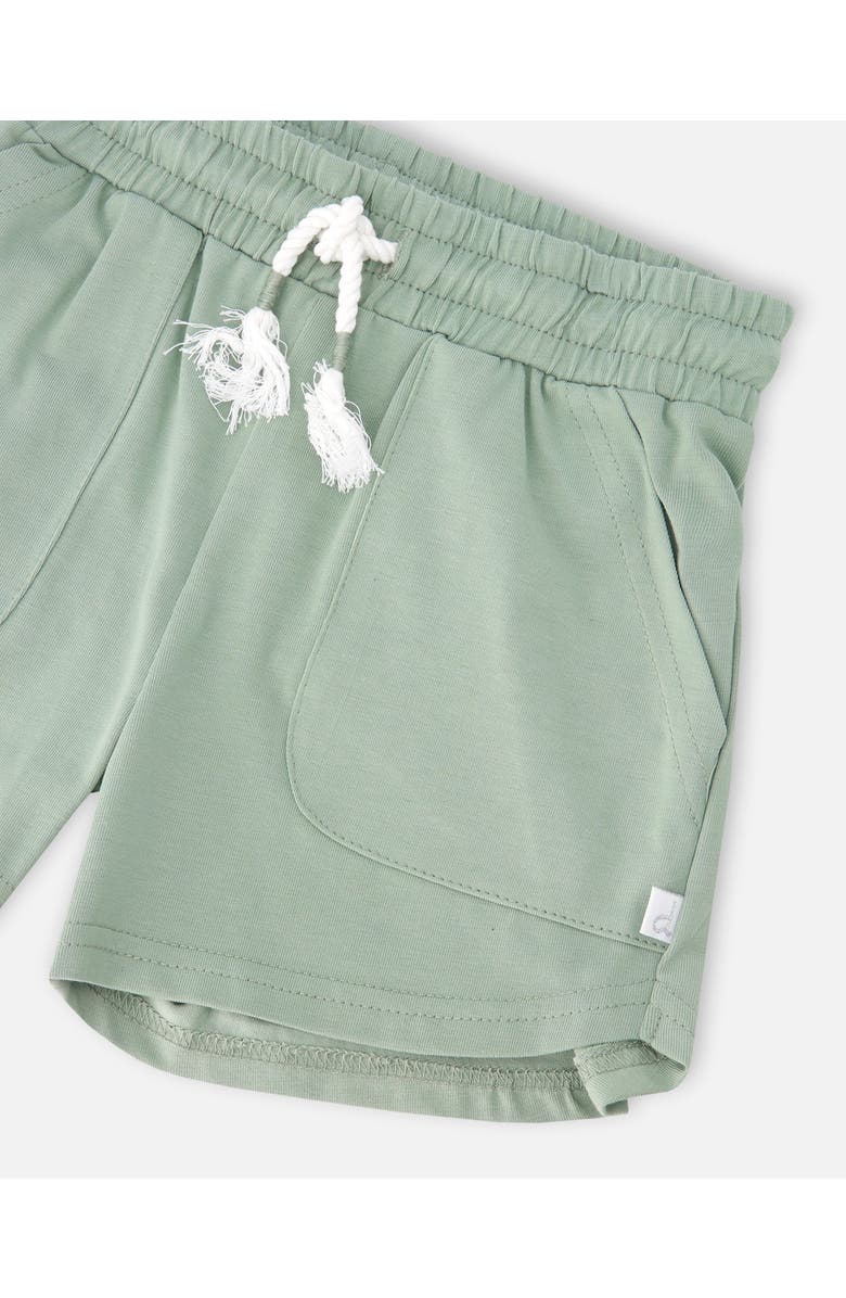 Deux par Deux Organic Cotton Elastic Drawstring Jersey Shorts, Alternate, color, Sage Green