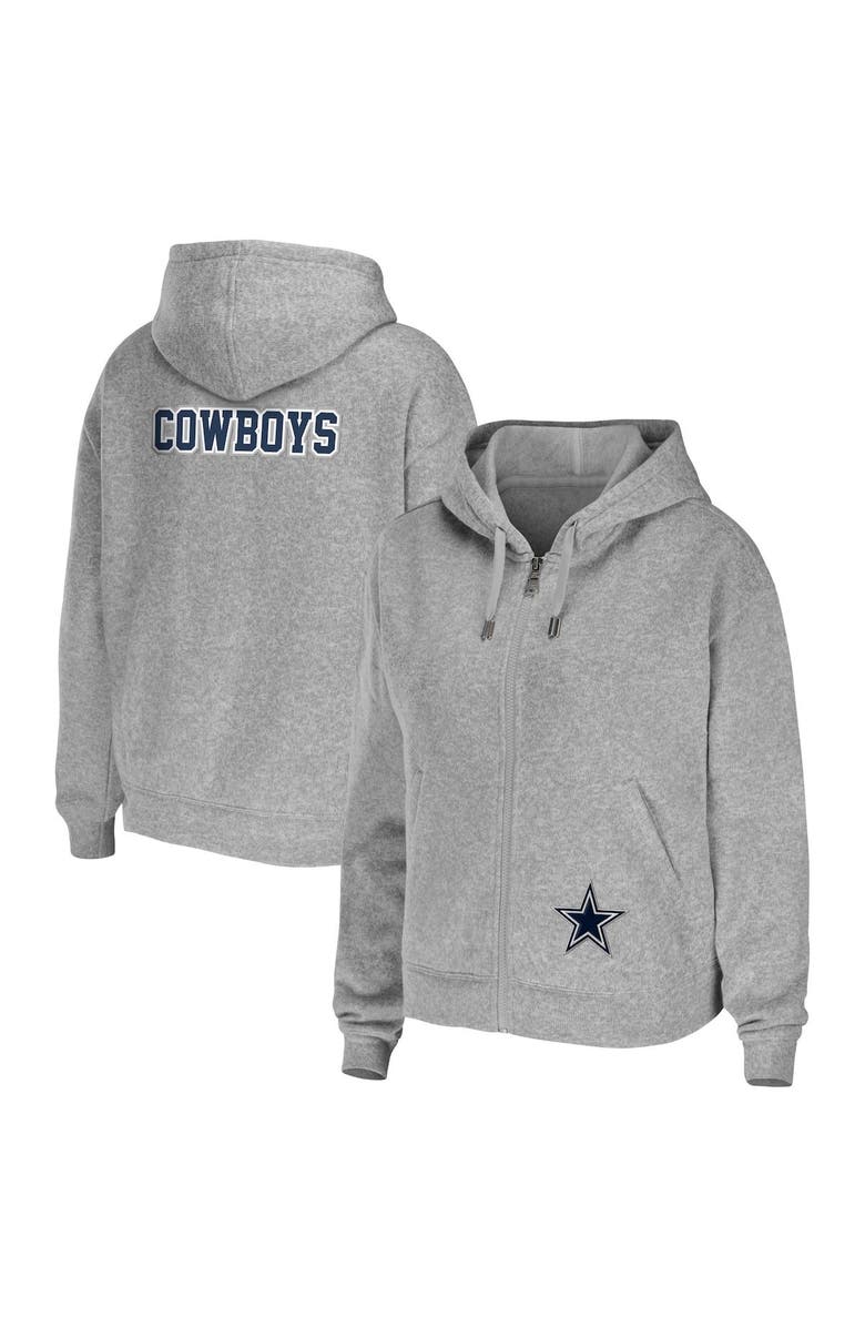 WEAR by Erin Andrews Women's WEAR by Erin Andrews Heathered Gray Dallas Cowboys Team Full-Zip Hoodie, Main, color, 