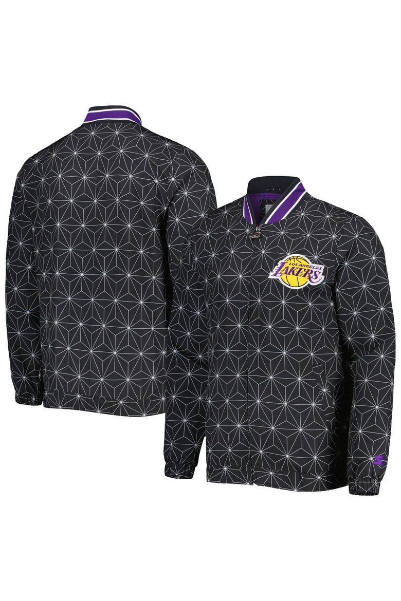 Men's Starter Black Los Angeles Lakers In-Field Play Fashion Satin Full-Zip Varsity Jacket, Main, color, Black