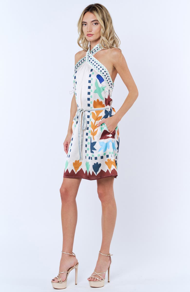 CIEBON Lio Sleeveless Tie Waist Dress, Alternate, color, White Multi