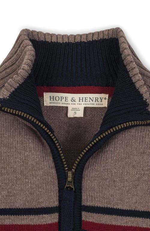 Hope & Henry Kids' Organic Long Sleeve Half Zip Sweater With Engineered Stripe In Pink