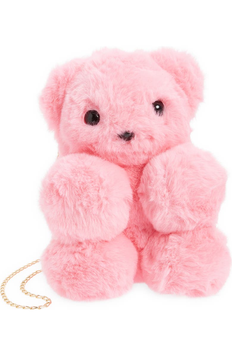 Lola + The Boys Bear Plush Faux Fur Crossbody Bag, Main, color,