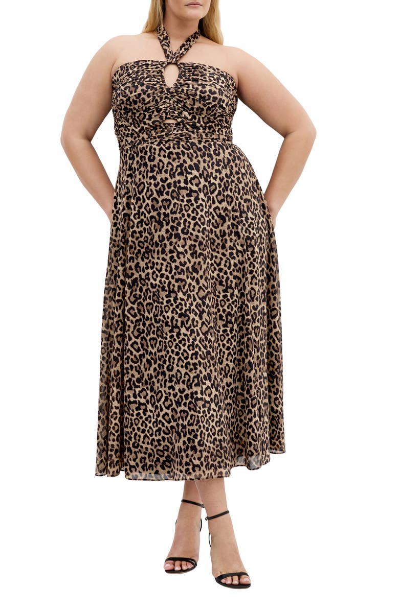 City Chic Everlee Floral Print Halter Dress, Main, color, 