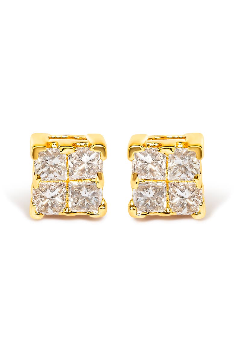 14K Yellow Gold 1/4 Ct Invisible Princess Square Stud Earring, Main, color, Yellow