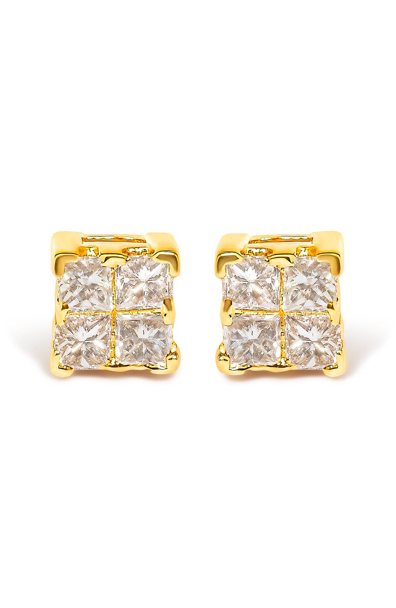 Haus of Brilliance 14K Yellow Gold 1/4 Ct Invisible Princess Square Stud Earring, Main, color, Yellow