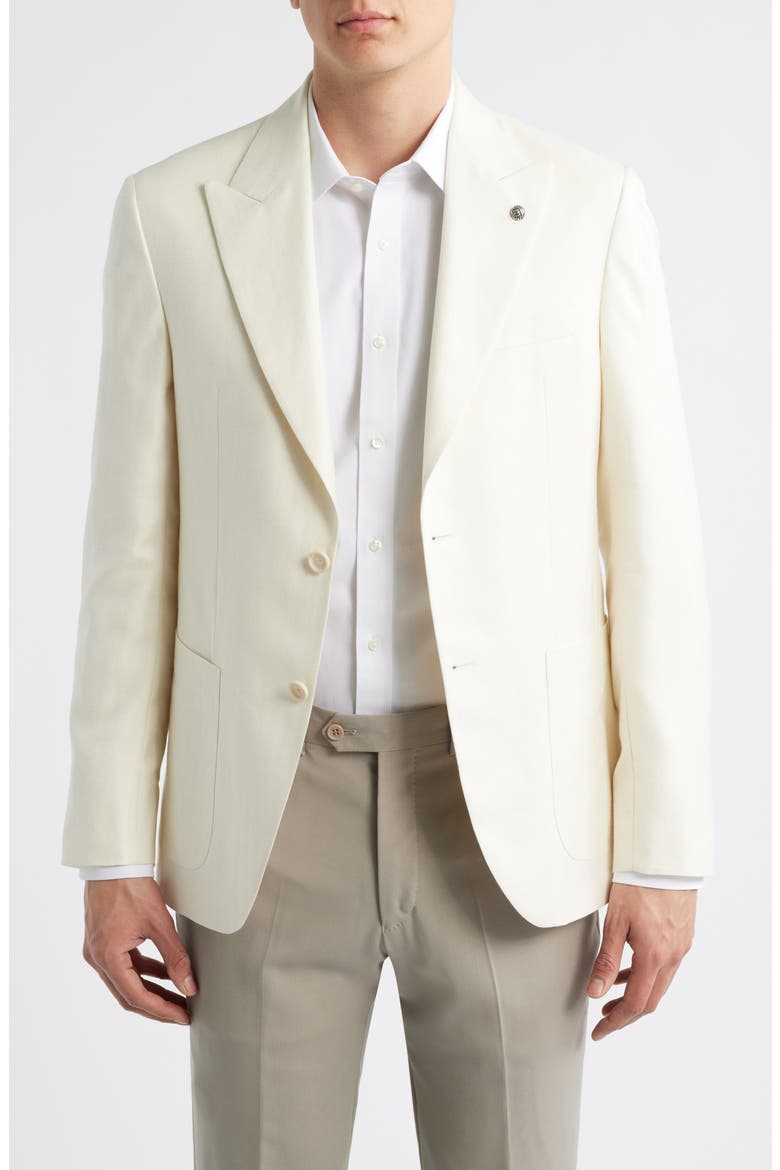 Marco Peak Lapel Wool & Silk Blend Herringbone Sport Coat, Main, color, ECRU