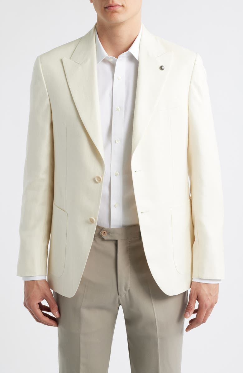 Jack Victor Marco Peak Lapel Wool & Silk Blend Herringbone Sport Coat, Main, color, Ecru