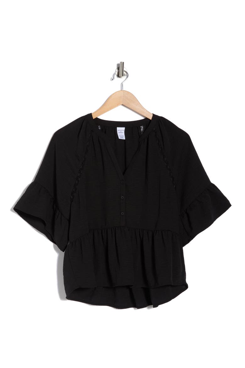 Ruffle Peplum Top, Alternate, color, BLACK