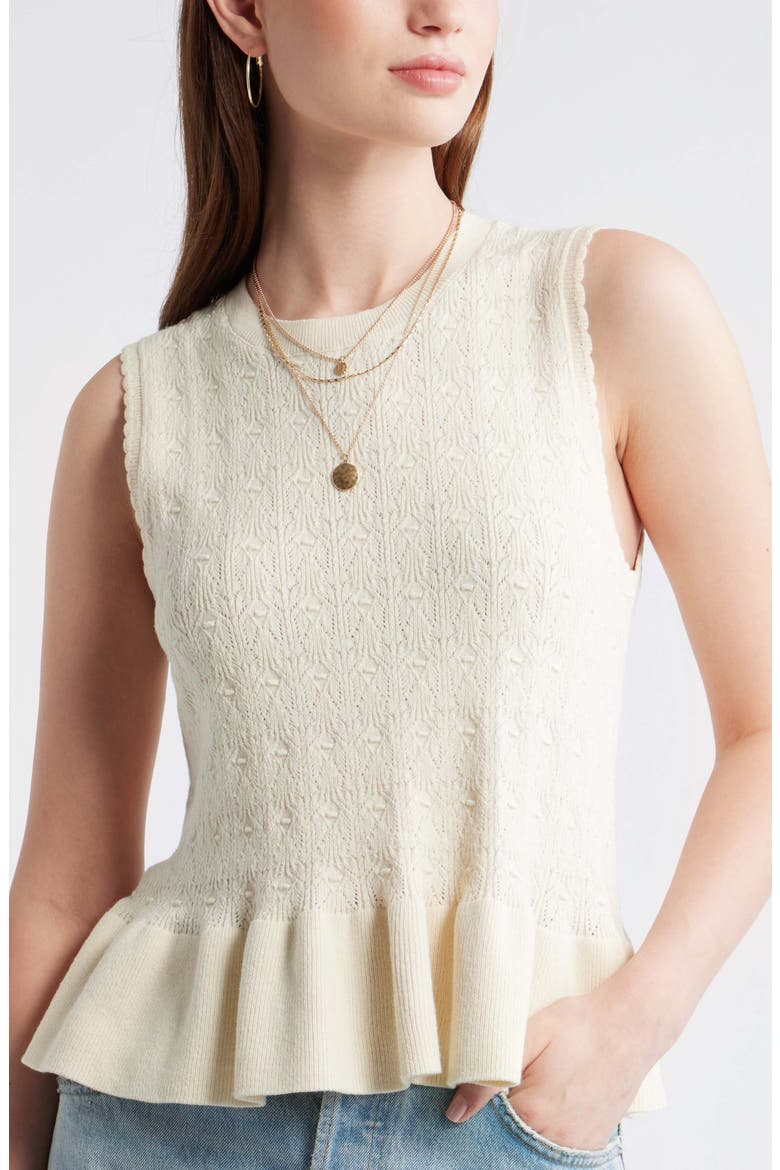 Pointelle Peplum Sleeveless Sweater, Alternate, color, IVORY DOVE
