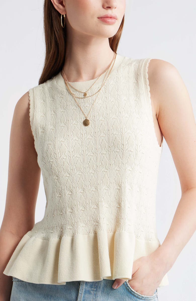 Treasure & Bond Pointelle Peplum Sleeveless Sweater, Alternate, color, Ivory Dove