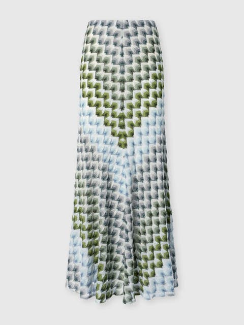 Long Viscose Lamé Skirt With Lace Motif