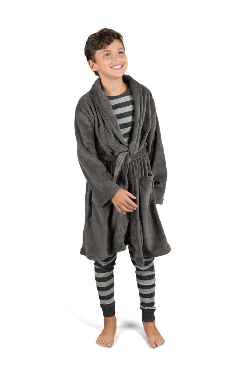 Leveret Kids Fleece Robe, Shawl Collar, Solid Colors, Alternate, color, Dark Gray