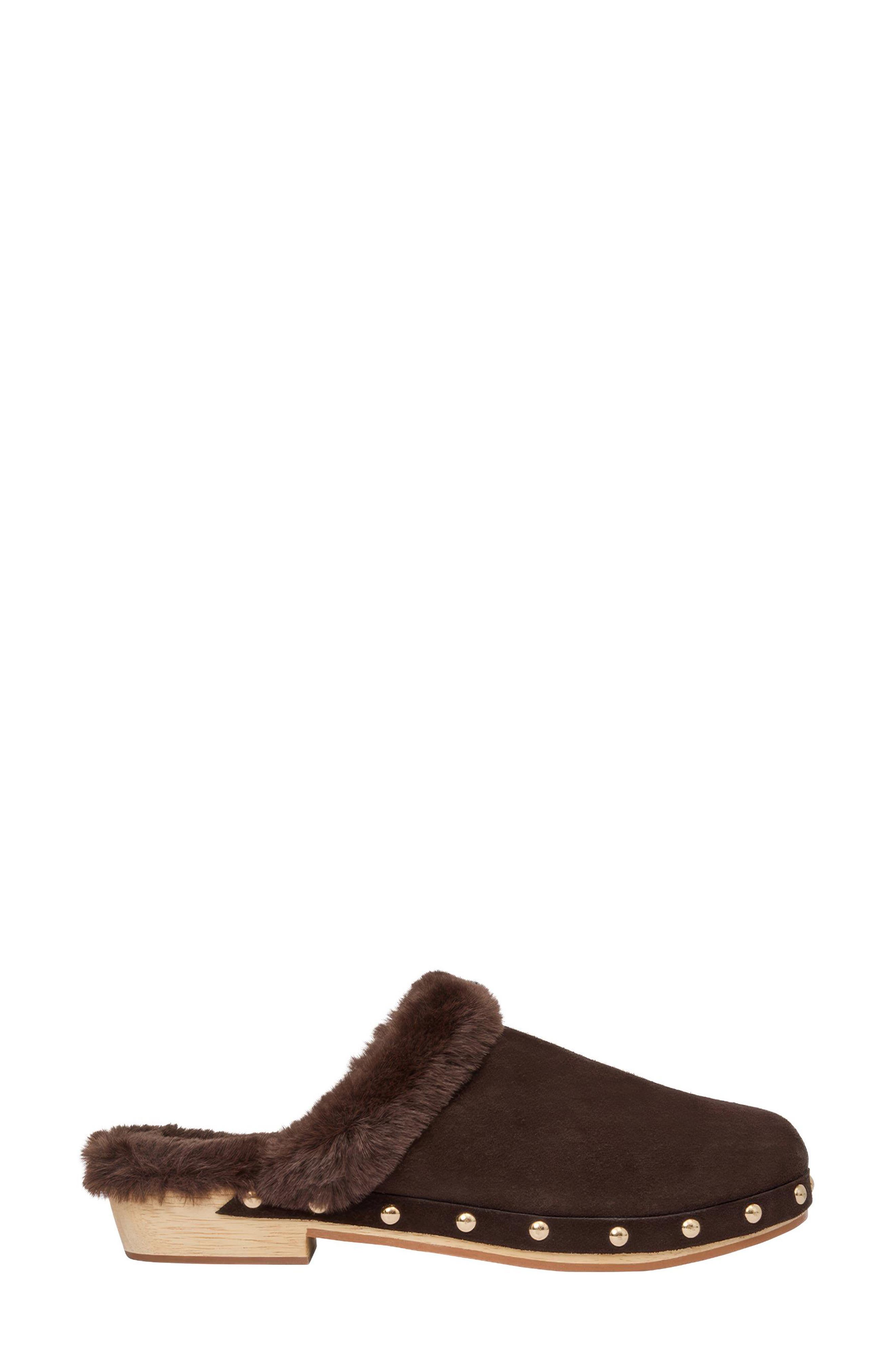 Jocelyn Leather Clog, Alternate, color, DARK BROWN/ FAUX FUR