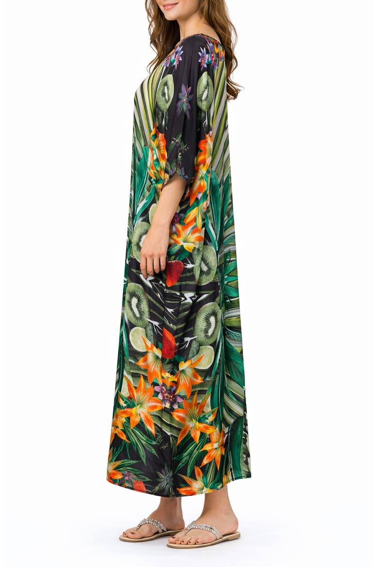 Print V-Neck Maxi Caftan, Alternate, color, GREEN