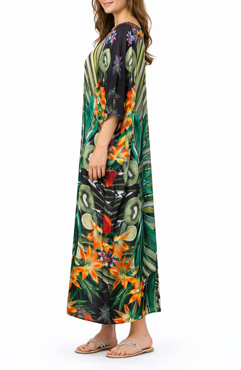 RANEES Print V-Neck Maxi Caftan, Alternate, color,