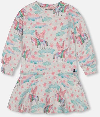 Printed Shiny French Terry Dress Gray Mix Printed Unicorn Printed Shiny French Terry Dress Gray Mix Printed Unicorn