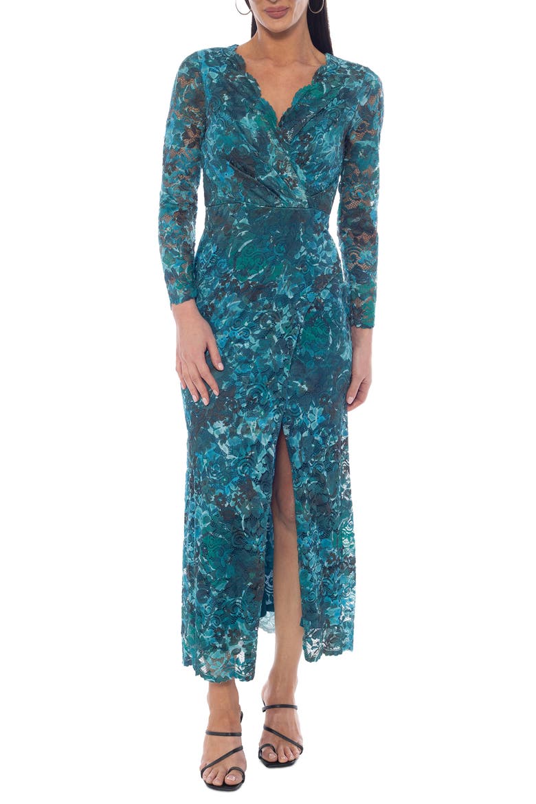 Stretch Lace Long Sleeve Cocktail Dress, Main, color, TEAL/ HUNTER