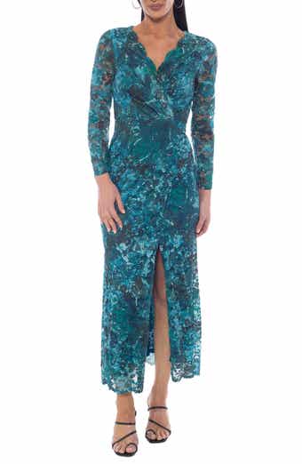 Marina Stretch Lace Long Sleeve Cocktail Dress