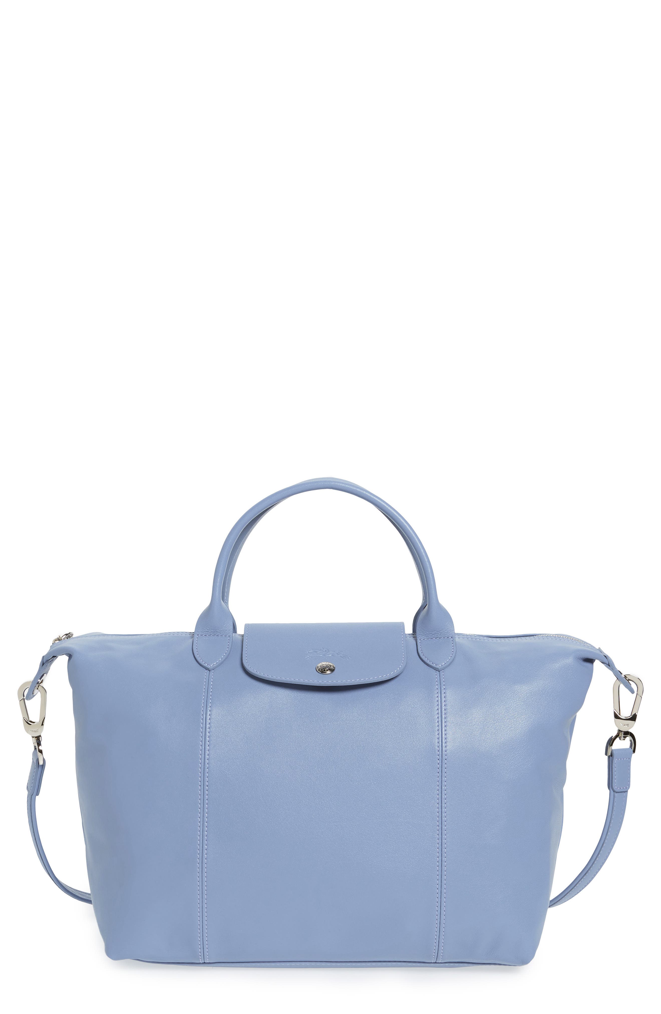 Le Pliage Cuir Leather Shoulder Bag, Main, color, BLUE MIST