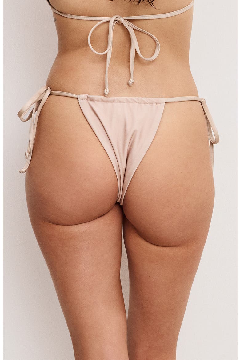 Satin Tiny Ties Bikini Bottoms, Alternate, color, CHAMPAGNE TROPICAL HIBISCUS001
