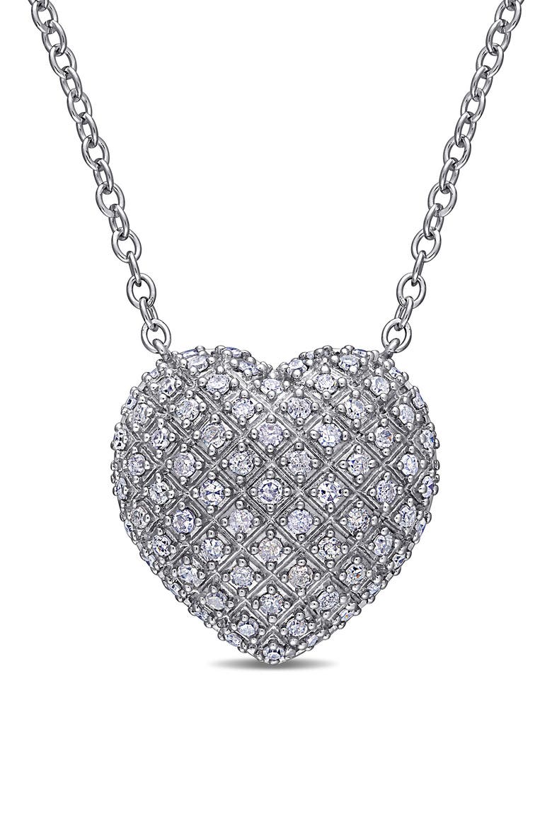 Cluster Diamond Heart Pendant Necklace - 0.98ct., Main, color, SILVER