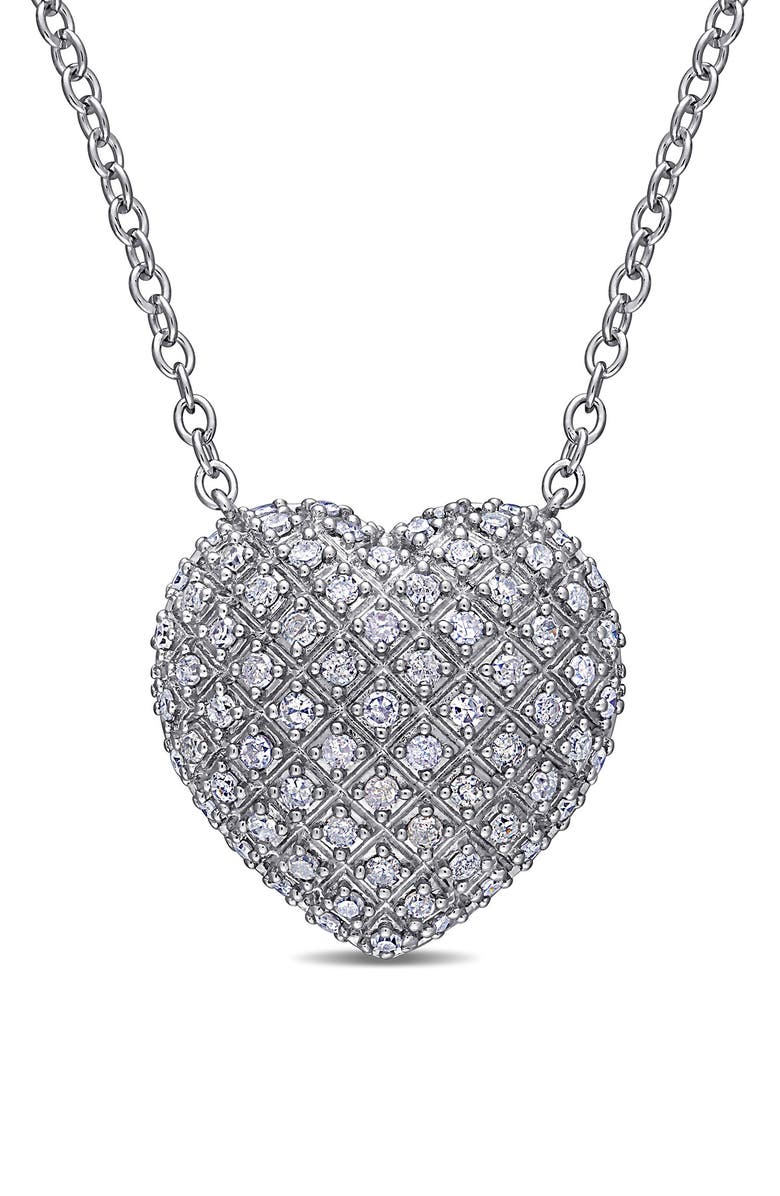 DELMAR Cluster Diamond Heart Pendant Necklace - 0.98ct., Main, color, Silver