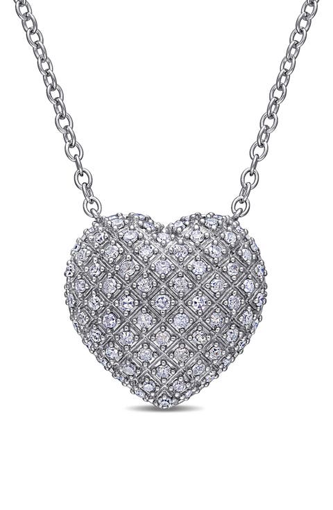 Cluster Diamond Heart Pendant Necklace - 0.98ct.