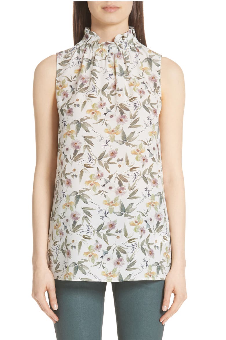 Percy Ruffle Neck Silk Top (Nordstrom Exclusive), Main, color, CLOUD MULTI
