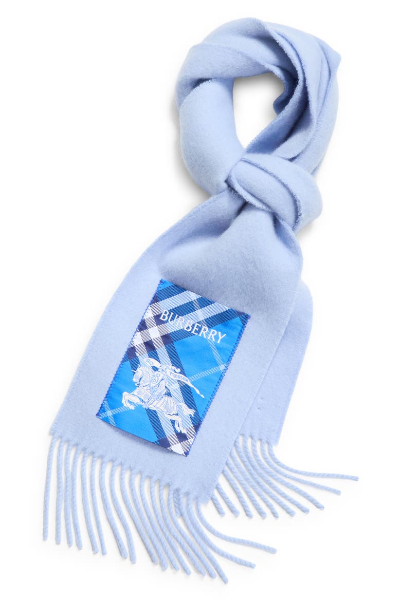 Label Appliqué Cashmere Scarf, Alternate, color, DIVE BLUE