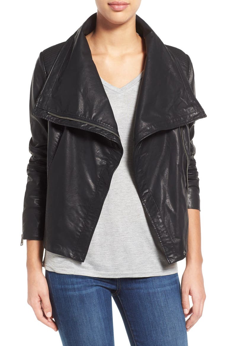 Levi's® Cowl Neck Faux Leather Jacket, Main, color, BLACK