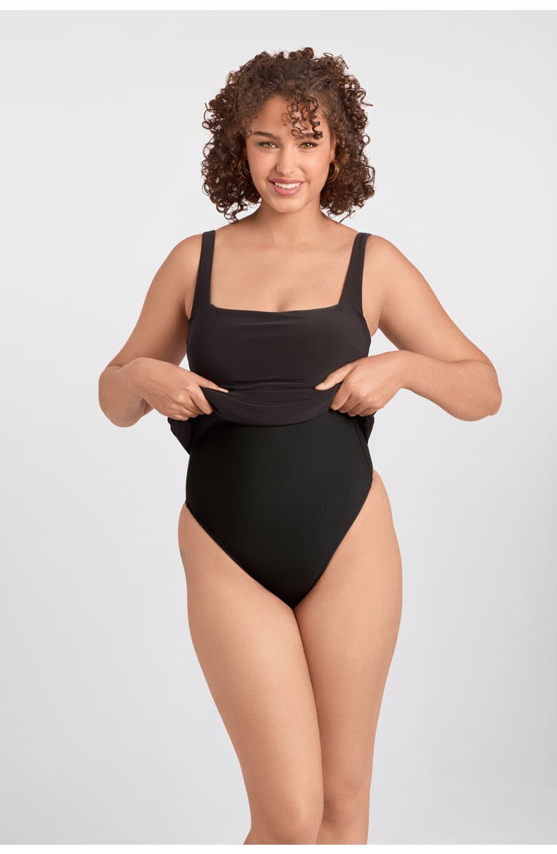 S3 Apparel Sculpting Shapewear Shirred Mesh Sweetheart Long Sleeve Mini Dress, Alternate, color, Onyx Black