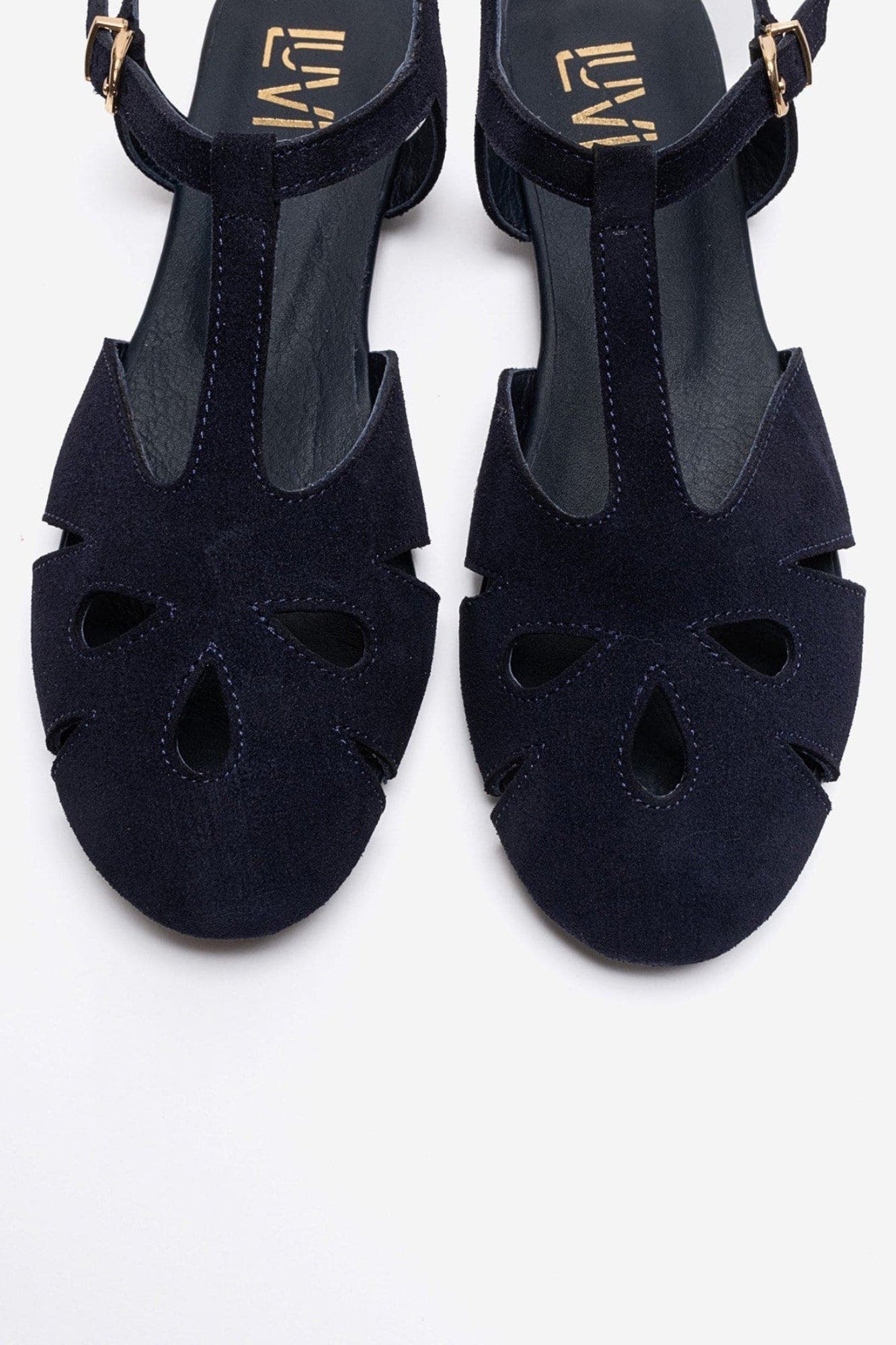 Nathalie Leather Ankle Strap Sandal, Alternate, color, Navy Suede